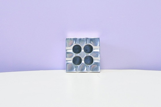 vintage Deens metalen asbak, Tafelaccessoires, Metaal, Aluminium, Zilver, Modern (foto 4 van 5)