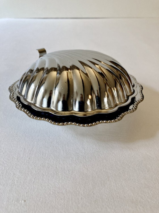 Image 1 of Silver-plated metal seashell butter dish, 1950s