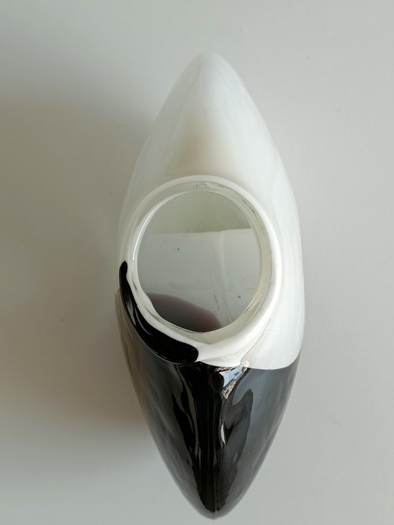 Image 1 of Sculptural Murano Style Glass Vase Black & White, Attributed to Seguso, Italy 1970s–80s