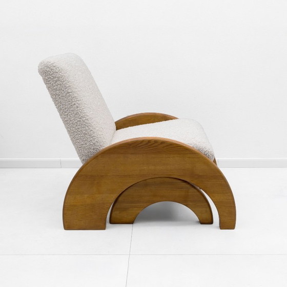 Image 1 of Ensemble fauteuil et repose-pieds en bois courbé et bouclé ivoire