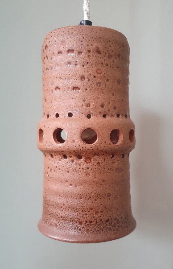 Image 1 of Set di 2 lampade a sospensione vintage in ceramica, Germania Ovest, vetro lava