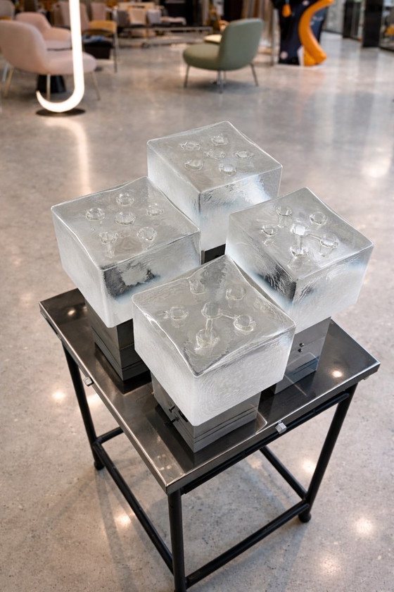 Image 1 of Mid-Century Brutalist Flush Mount by Gaetano Sciolari – Ice Glass – 1970s