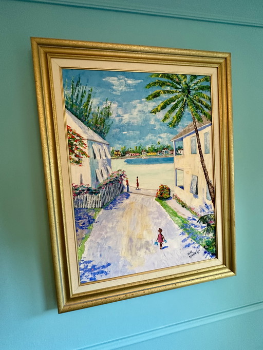 Zeldzaam Vintage Schilderij van Eleuthera Bahamas