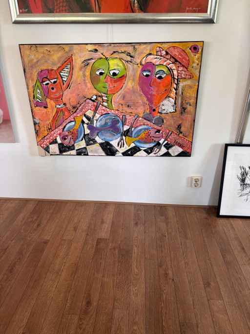 Schilderij ‘Hé, die is van mij’ Loekie Grijspaardt – schilderijen tekeningen, Canvas, Wood (photo 2 of 5)