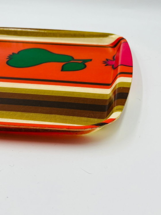 Image 1 of Vassoio vintage in plastica laminata con decorazione di frutta, stile scandinavo, anni '70