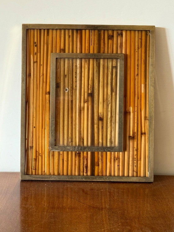 Image 1 of Marco de fotos estilo Hollywood Regency, de bambú y latón, al estilo de Gabriella Crespi, Italia, década de 1970.