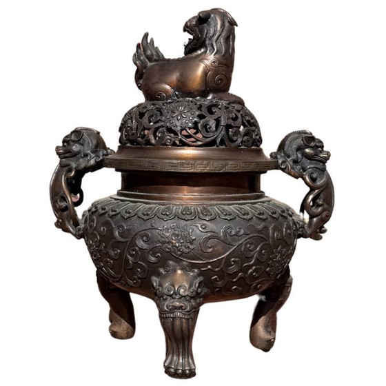 Chinese bronzen wierookbrander met Foo Dog deksel en leeuwenpoten – Decoratieve objecten, Klassiek (photo 3 of 8)