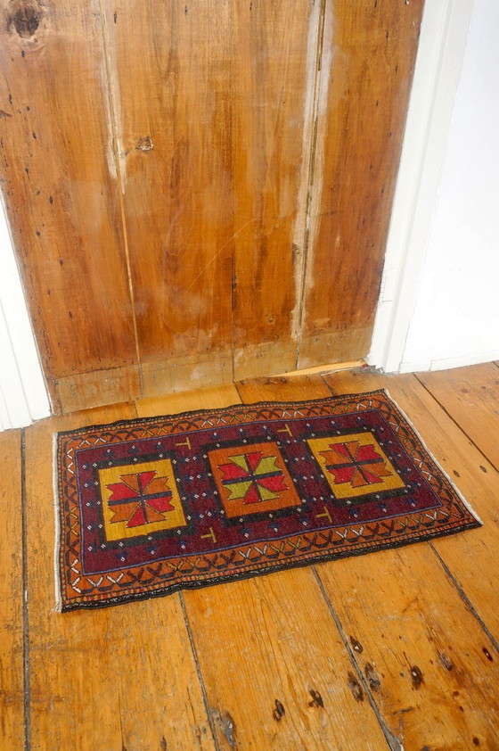 Image 1 of vintage tribal wool rug * afghan baluchi style carpet * geometric nomadic rug * small accent rug boho decor