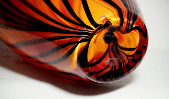 Image 1 of Impressive Large Vintage Art Glass Vase (34 cm) - Flame / Tiger Pattern