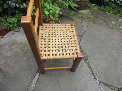 Vintage Child's Chair Dark Wood Woven Seat