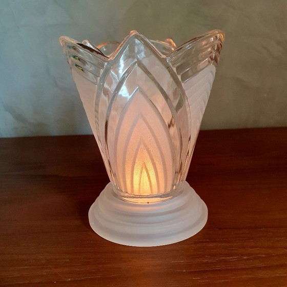 Image 1 of Art Deco Theelichten Vintage Frosted Glas 2 Stuks