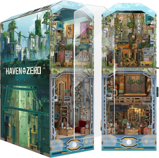 Tonecheer Book Nook Haven Zero Booknook avec Lumière LED Kit Maisons de Poupées DIY Maison Miniature Puzzle en Bois 3D pour Adul