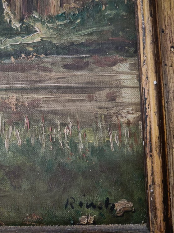 Antique Oil Painting Landscape Scene mid-19th Century, Paintings & Drawings, Canvas, Wood, Green, Vintage (photo 5 of 5)