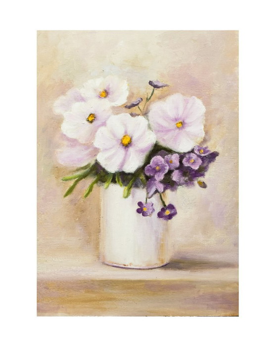 Image 1 of Cuadro original con flores pintadas a mano sobre tabla al óleo firmado por el autor. Obra única.