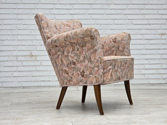 1960s, Danish armchair, furniture jacquard fabric. – Textile, Wood (photo 15 of 15)