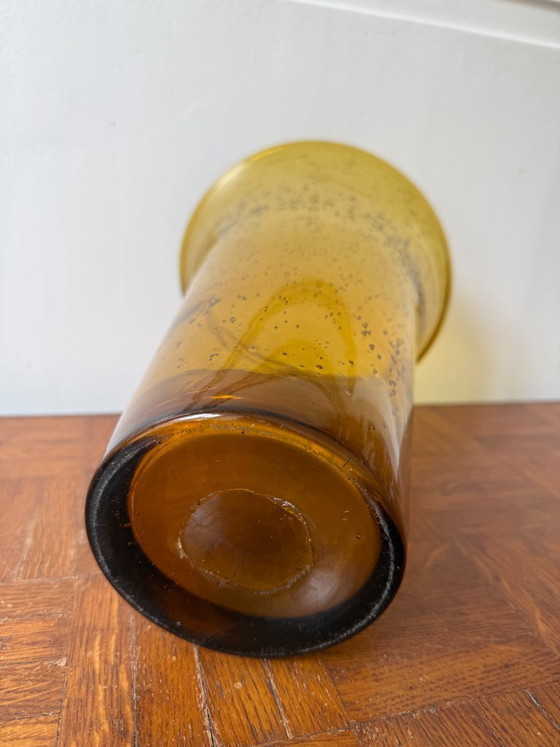 Image 1 of Biot vase in blown and bubbled amber-tinted glass