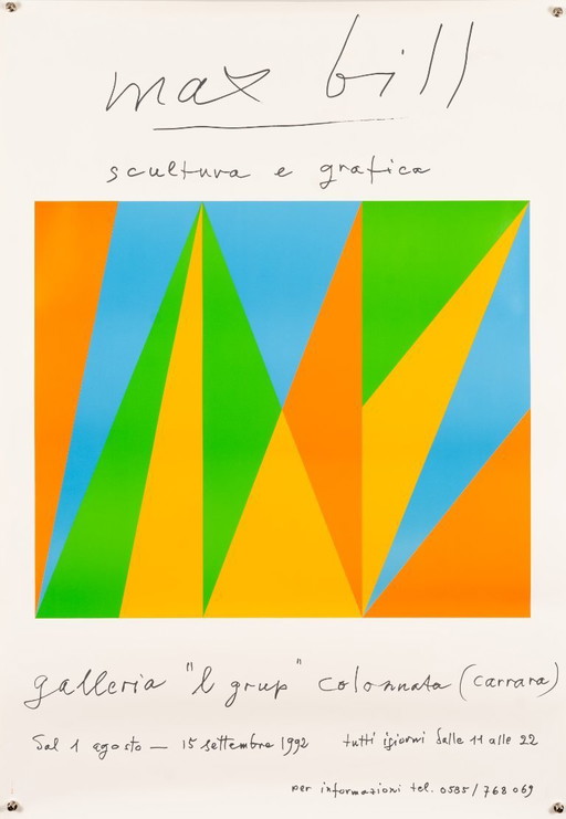 Max Bill scultura e grafica – 1992 Originele vintage tentoonstellingsposter van Max Bill – Zwitserse stijl – 97,5 x 68 cm