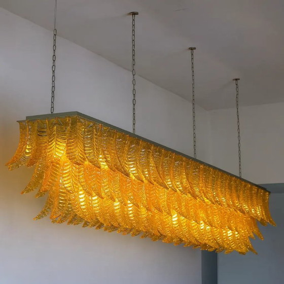 Image 1 of Monumental Rectangular Amber “Felci” Murano Glass Chandelier
