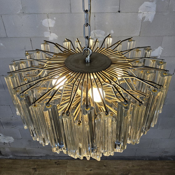Image 1 of Vintage Itiliaanse kristallen kroonluchter Venini Triedi Murano. (60s) tapered crystal chandelier Italian design