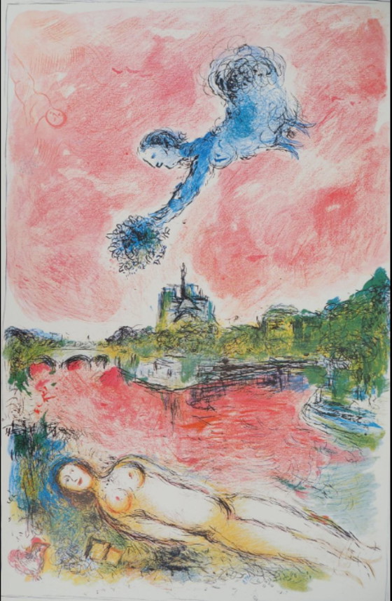 A poetic masterpiece, dreamlike original litograph of Marc Chagall 1981. – Lithographs & prints, Canvas (photo 9 of 9)