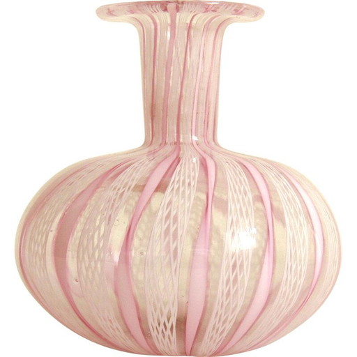 Vase Vintage en verre Fenice Murano Zanfirico par Vetreria La Fenice, Italie 1960s