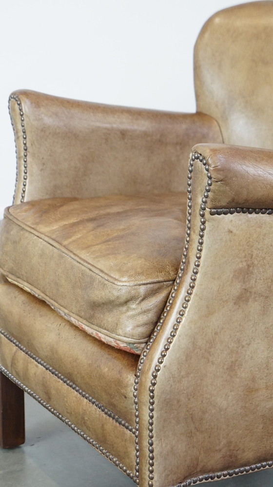 Image 1 of Beef Leather Armchair With Reversible Kelim Seat Cushion