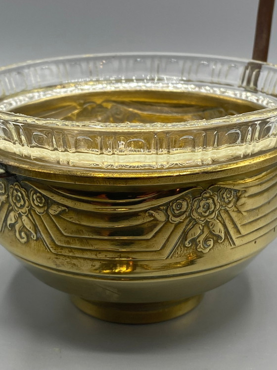 Suikerpot van gevormd glas in art deco-stijl met verguld metalen handvat en lepel. – Glazen & Karaffen (photo 3 of 7)