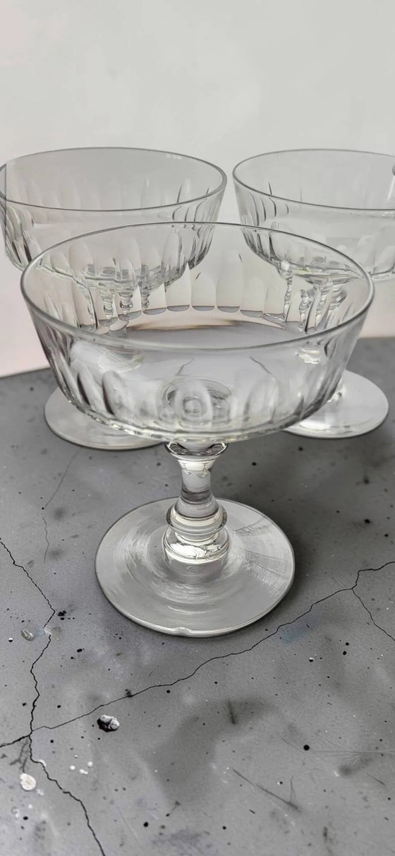 7 Kristall-Champagnercoupes aus den 1950er Jahren – Gläser & Karaffe, Crystal, Glass, Art Deco (photo 6 of 11)
