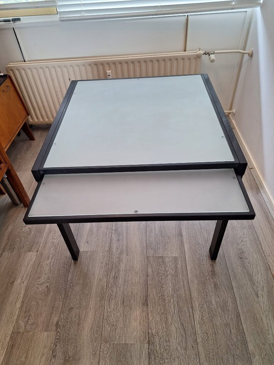 Image 1 of Italian metal glass table with extendable frosted glass top