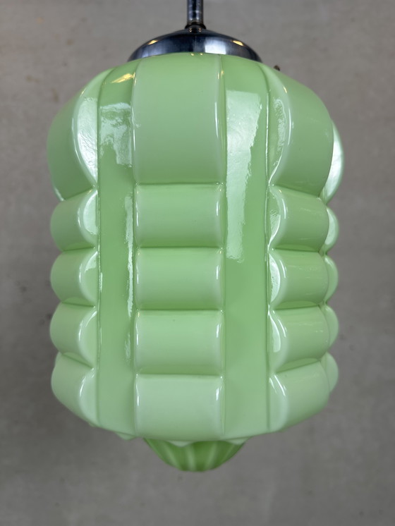 Image 1 of Art deco pendant lamp 'skyscraper' - opaline green
