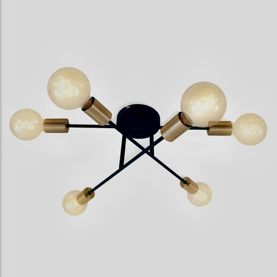 Image 1 of 2er-Set Design-Deckenleuchten "Pale", drehbar, in Schwarz mit Goldakzenten und 6 Lichtern