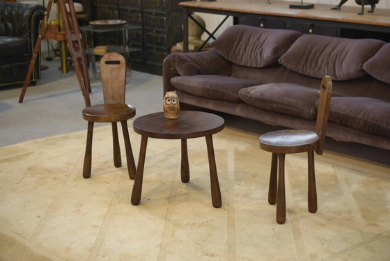 Set of 2 chairs and a brutalist table for children from the 1960s., Dining tables, Wood (photo 8 of 11)