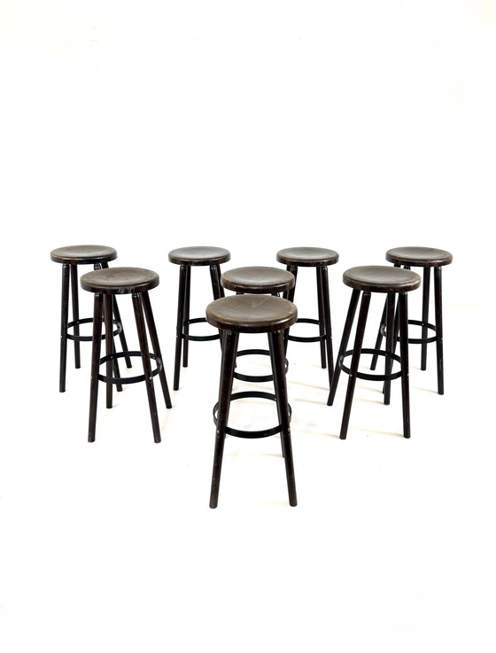 Image 1 of Set van 8 Brutalistische barkrukken ‘80