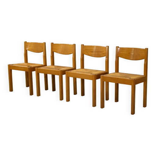 Juego de 4 sillas de olmo Maison Regain años 60
