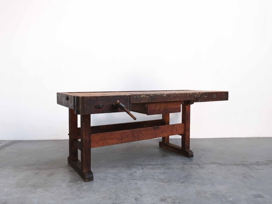 Vintage "Ulmia" Workbench Planing Bench Loft Design, Sideboard, Wood, Brown (photo 11 of 13)