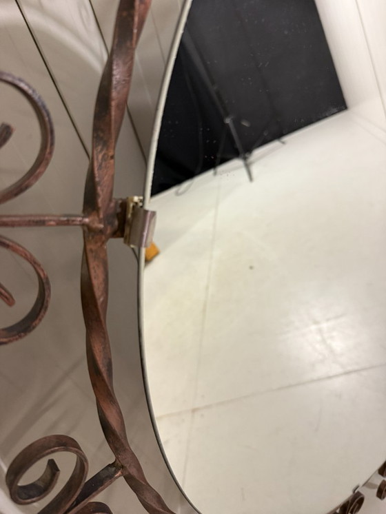 Image 1 of Very large round wrought iron wall mirror 1960's