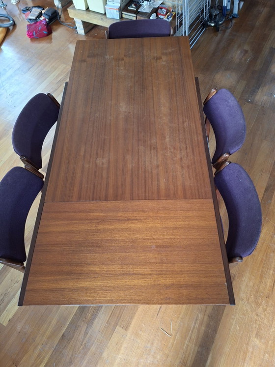 Set da pranzo in teak design danese (anni '60), Allungabile & marchio Danish Control, Legno, Marrone (foto 8 di 9)