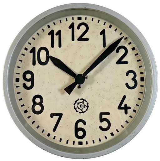 Grey Industrial Factory Wall Clock from Chronotechna, 1950s