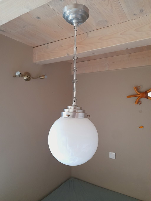 White opaline art deco globe suspension