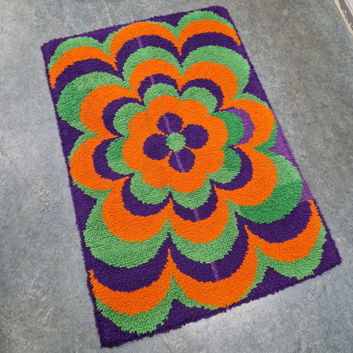 Tappeto vintage da appendere alla parete, tappeto in lana anni '70