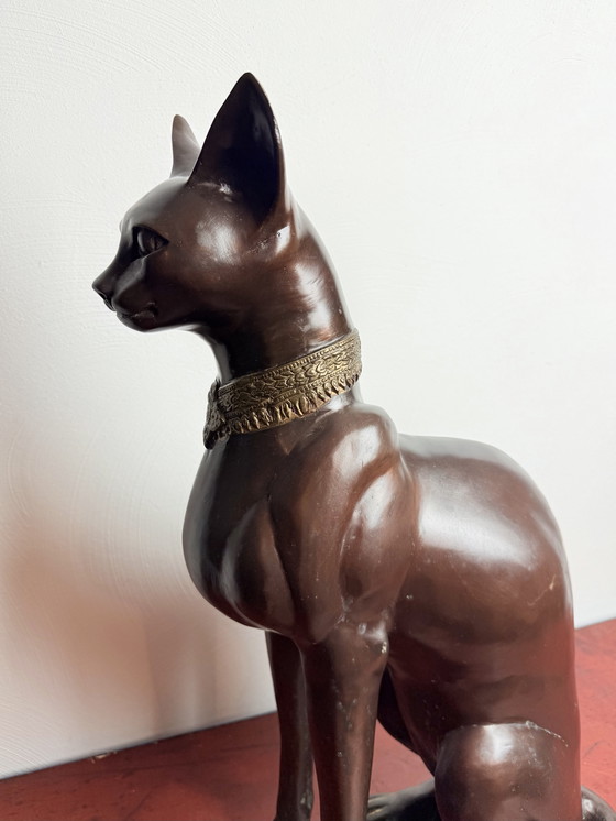 Image 1 of A. Tiot, Lifesize Bronze Egyptian Cat Sculpture, 62 cm, France, 1970s