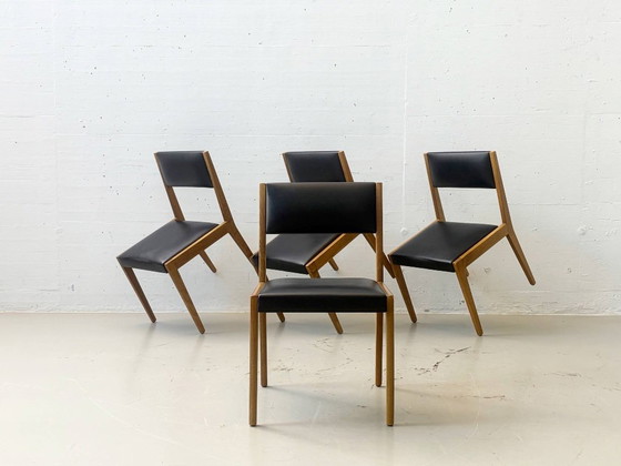 Vintage upholstered chairs made of beech wood, 1960s – Dining chairs, Leather (photo 6 of 12)