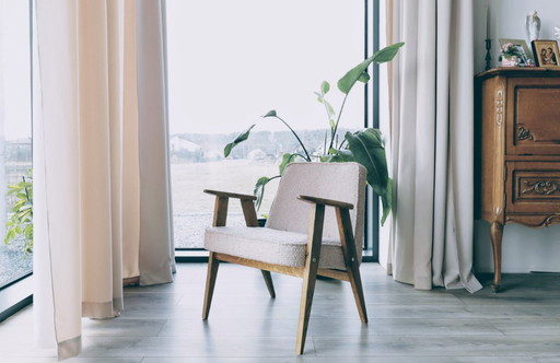 Fauteuil moderne rustique Chêne bois poudré rose bouclé 