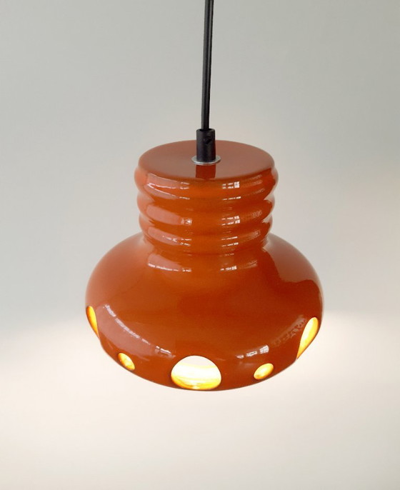 Image 1 of Oranje keramieken aardewerken vintage hanglamp, West Germany fat lava stijl, space age lamp