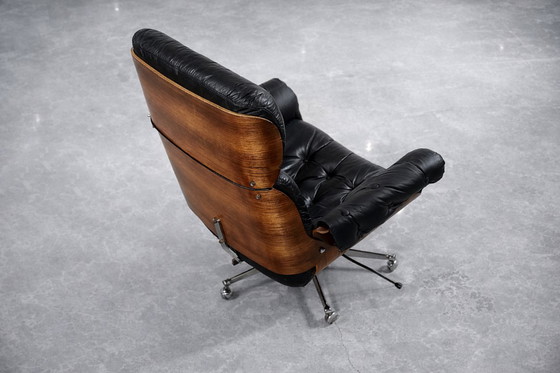 Image 1 of Vintage Mid-Century Modern Swiss Leather&Bentwood Lounge Chair by Martin Stoll for Giroflex, 1960s