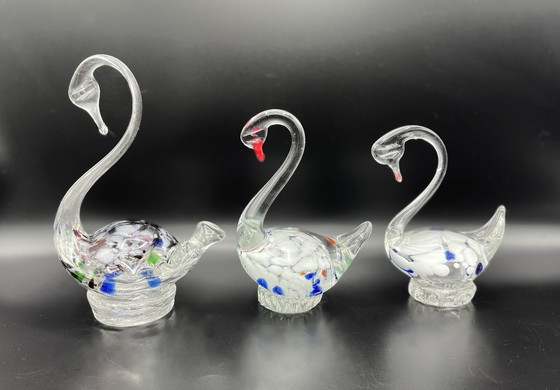 Image 1 of Satz von 3 originalen Muranoglas-Schwänen