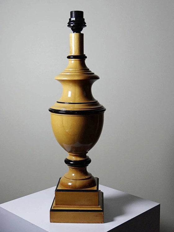 Large lamp Le Dauphin "Verdennes" turned wood, vintage 1970s – Table lamps, Mid Century Modern (photo 5 of 16)