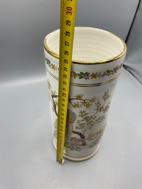 Porcelain Rouleau Vase, Peacock and Floral Decor, 24K Gold, Kinoys Rhodes – Crockery (photo 4 of 6)
