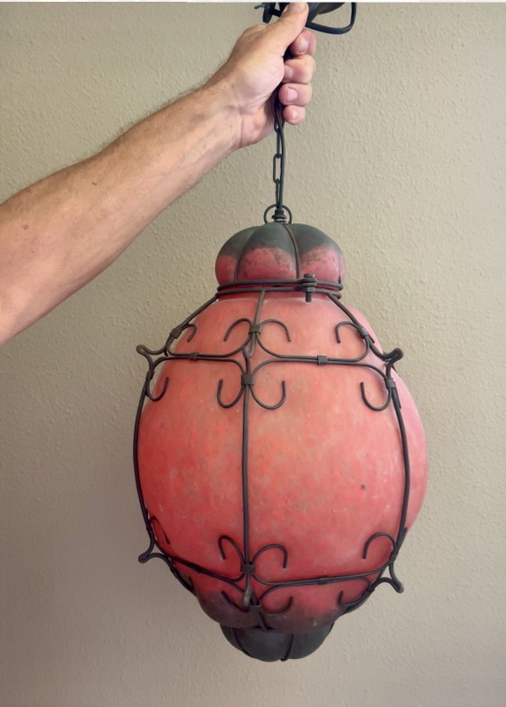 Grote vintage Murano kooilantaarn - Rood Graniglia glas - Seguso stijl, jaren 1950 - 50 cm – Hanglampen (photo 2 of 7)