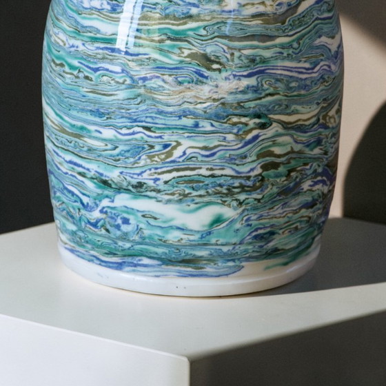 Image 1 of Unique handcrafted vase in turquoise mixed clay